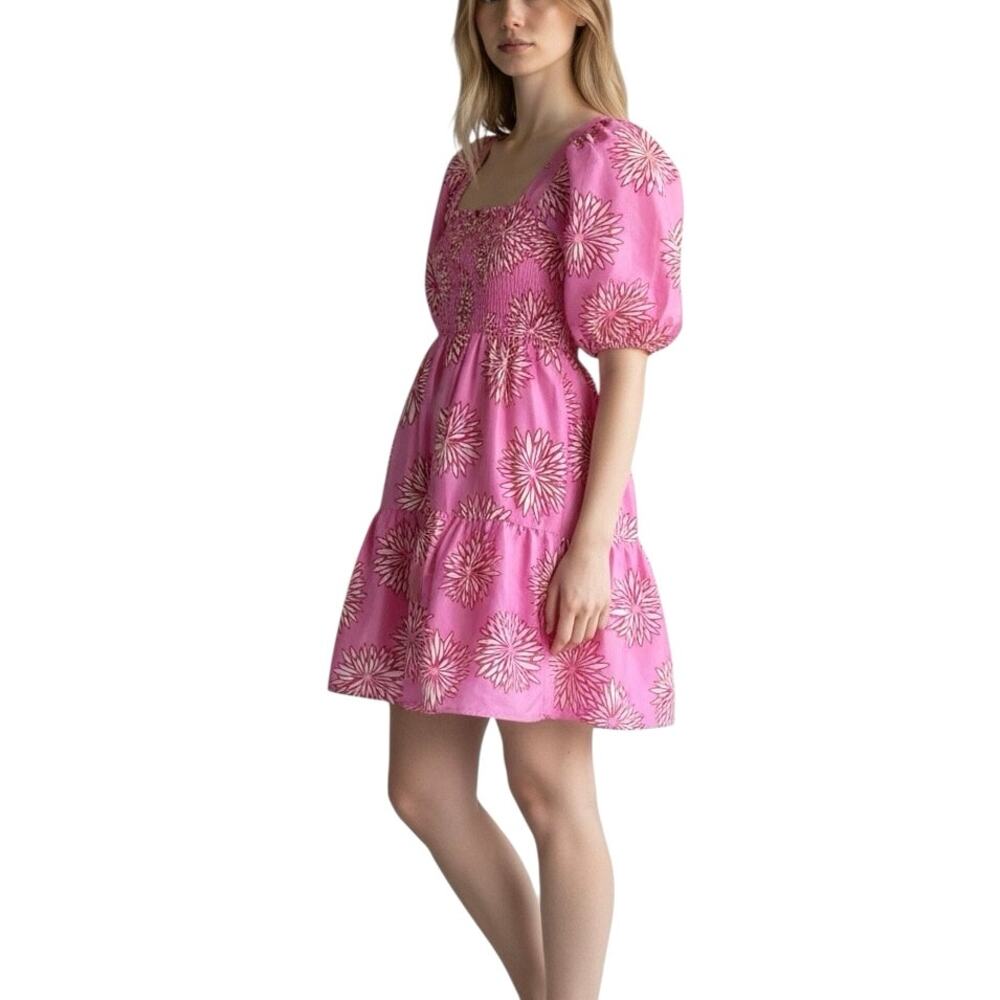 J.Marie Pink Daisy Puff Sleeve Mini Dress - XS